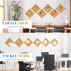 DOLLAR BOSS Cork Board Tiles, 6 Packs 12" x 12" 1/2" Thick Cork Bulletin Board Self Adhesive Corkboards for Walls with 60 Pushpins for Home Office Kitchen School Decor Display