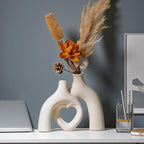 Modern Ceramic Vase, Snuggle Heart-Shaped Abstract Sculpture Vases, Minimalist Boho Home Decor for Living Room Shelf & Table Centerpiece Decorative Vase (Milky White)