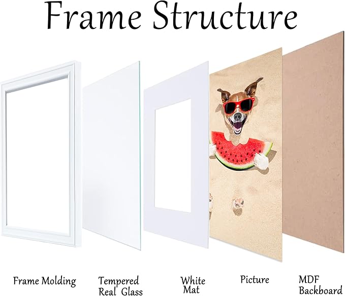 18x24 Picture Frame White Matted to 16x20 Photo, Oak Wooden Frame 18 x 24 photo for Wall, Minimalist Wood Poster Frame18 by 24 with Real Glass 18"x24"Art Frame for Home Decor Gifts