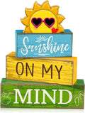 Lineshading 4 Pcs Summer Table Decor Wooden Sunshine Beach Tiered Tray Decor Rustic Farmhouse Sunshine Block Signs Gifts Summer Table Centerpieces for Home Kitchen Coffee Bar Shelf Office Decorations