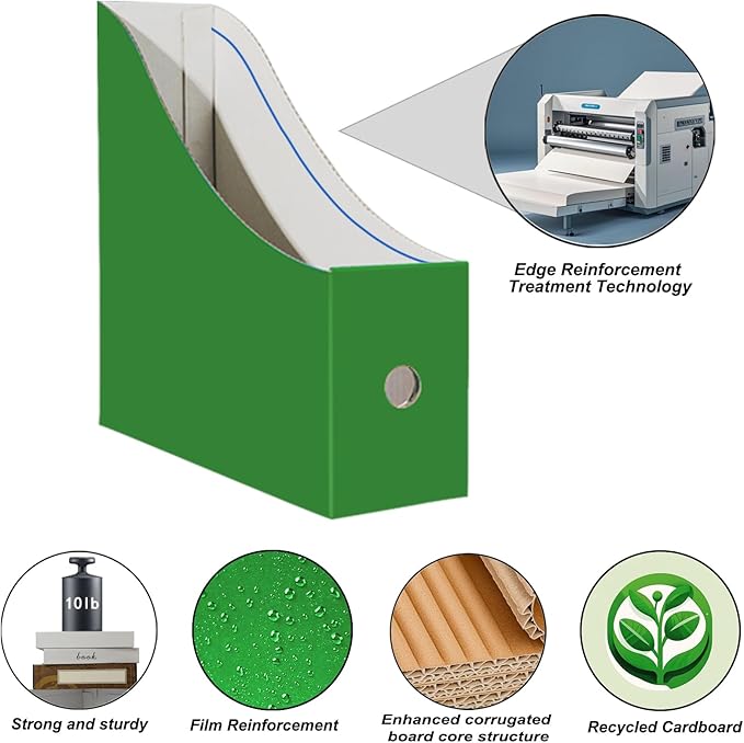 Limitliho 6 Pack Cardboard Magazine Holder for Desk, Book Bins for Classroom Library,Office,Home, 10.6" H x 10.2" L x 3.5" W in Magazine File Holder (Green)