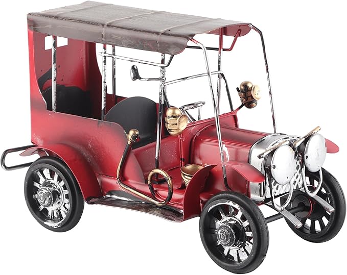Tnfeeon Classic Car Model Vintage Tin Ornament, Collectible Vehicles 7.5 Inch Red Miniature Old Car Desktop Decor for Office Home Bar Cafe Decoration Classic Model Vintage Tin Ornament,