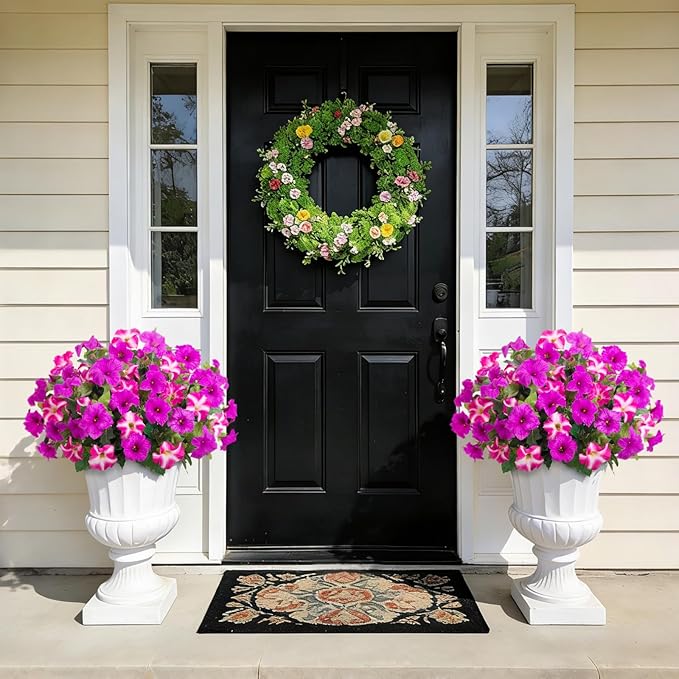 6 Pcs Artificial Petunia Flowers for Outdoor, Fake Spring Petunias Faux Silk Flowers for Outdoors UV Resistant Plants for Planters Garden Porch Patio Window Box Indoor Table Decor(Fuchsia Purple)