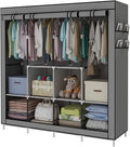 Portable Wardrobe Clothing Wardrobe Shelves Clothes Storage Organiser with 4 Hanging Rail,Grey
