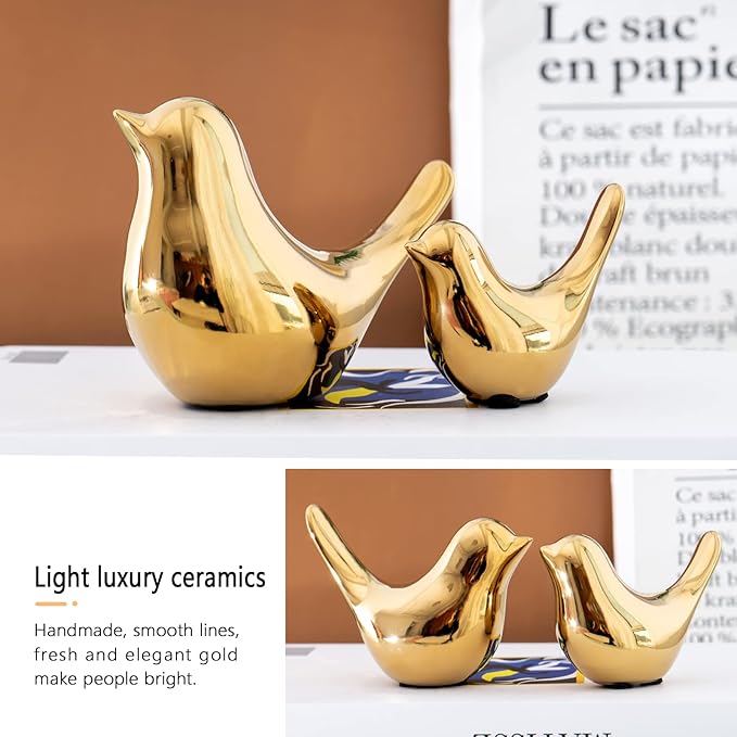 Notakia Small Birds Statues Home Decor Modern Style Decorative Ornaments for Living Room, Bedroom, Office Desktop, Cabinets (4Pcs Gold Birds)