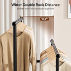 MISSLO Double Rods Garment Rack Heavy Duty Clothing Rack for Hanging Clothes Portable Clothes Organizer for Bedroom, Living Room, Clothing Store (Matte Black)