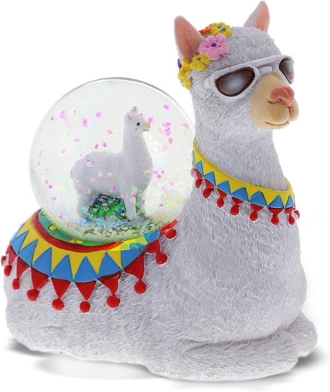 CoTa Global Llama Snow Globe Decor - Elegant Pink Sparkle Glitter Inside Figure, Animal Figurines Collectible Ornament for Birthday, Christmas - 45 mm