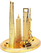 Shanghai Building Collection Model Set, Oriental Pearl Tower and Jin Mao Financial Center Souvenir, Electroplated Bronze Gold Metal Architecture Miniatures for Office Home Decor (Gold-Small)