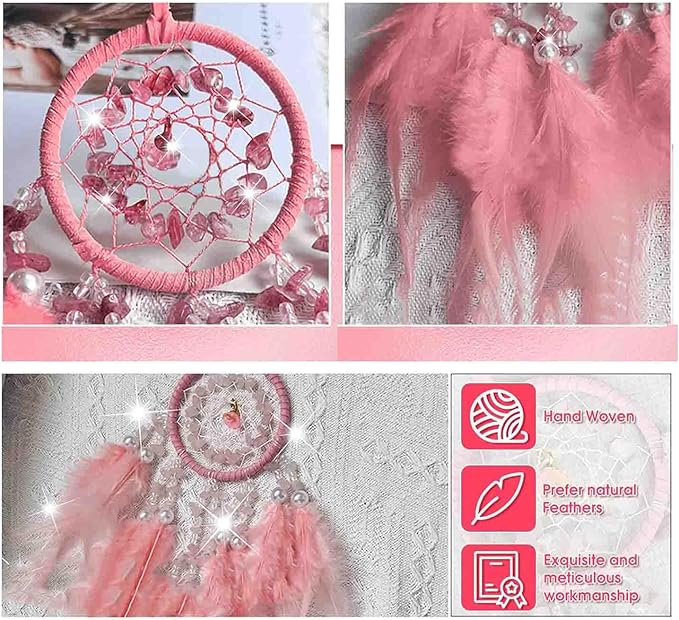 Car Dream Catcher for Rearview Mirror Accessories, Car Mirror Hanging Accessorie, Car Charms Ornament Lucky Ornament Pendant Car Interior Accessorie (Pink)