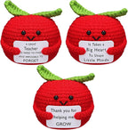 Wavwavw 3 Pack Teacher Appreciation Gift Positive Flower Handmade Crochet Doll Thank You for Helping Me Grow Gifts Back to School Gifts for Women Teacher(Apple)