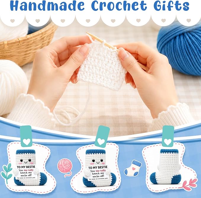 Belatelove Funny Gifts for Best Friend, Handmade Crochet Sock Doll, Birthday Gift for Women Coworker Sister, Inspirational Present Home Office Desk Decor