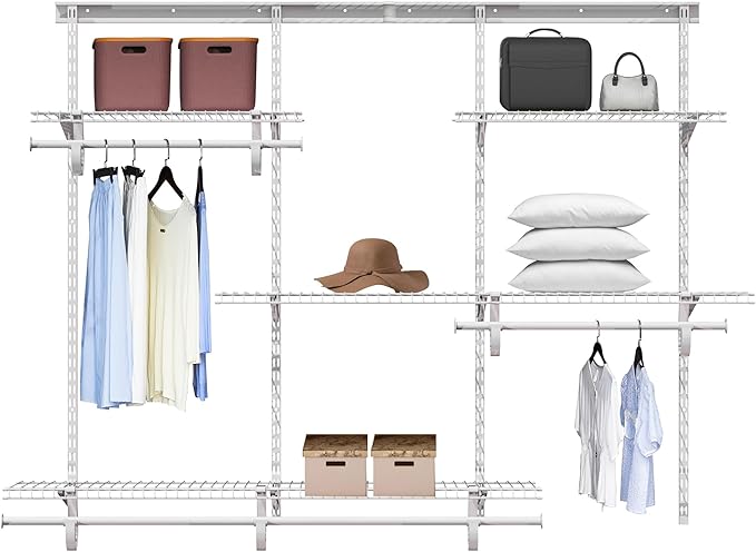 4-6 Ft Closet Organizer System, Adjustable Metal Wire White Closet System, Expandable Walk in Closet Organizers and Storage System, Closet Shelves with Hanging Rods