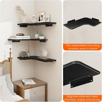 Homode Corner Shelves Wall Mounted, Set of 3 Floating Corner Shelves with Cord Hole, 3 Tier Wooden Hanging Display Shelf for Bathroom Kitchen Living Room, Black