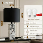 Scenekoy 23" Alabaster Table Lamps Set of 2 with Night Light for Living Room, Rotary Switch, Black Modern Table Lamp with Black Linen Shade, Nightstand Lamp for Bedroom Bedside Office (Bulb Included)