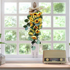 Spring Sunflower Swag, Sunflower Teardrop Swag with Eucalyptus Leaves Front Door Sunflower Swags Wreath for Wedding Arch Front Door Wall Decor
