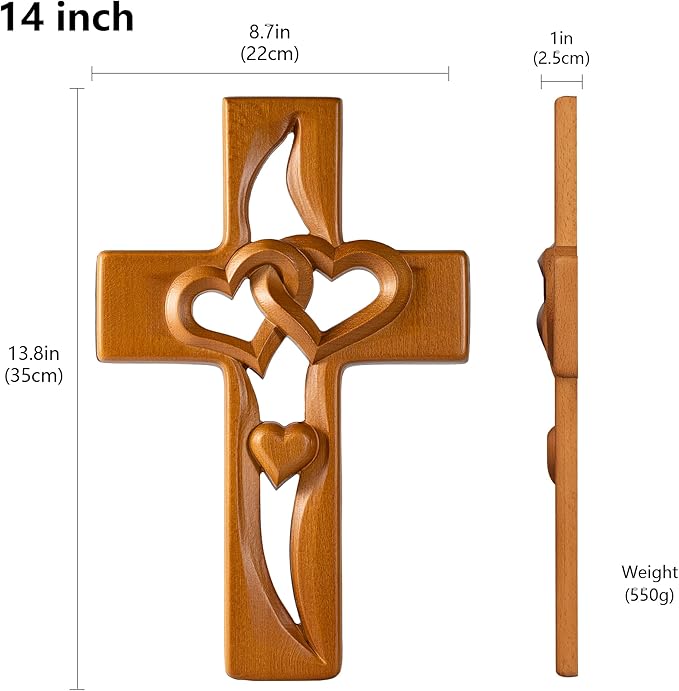 BGCOPPER Marriage Cross for Wall Love Wall Decor, Handmade Wooden Intertwined Heart Wall Cross for Wedding Valentine Christmas Gift (Wood, 14 Inch)