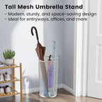 19.5" H Mesh Umbrella Stand - Ventilated Mesh Umbrella Holder for Entryway - Extra Capacity Storage for Umbrellas Canes & More - Freestanding Indoor Organizer 10.4" L x 10.4" W x 19.5" H - 4P Silver