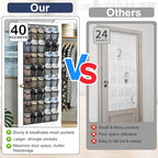 Over the Door Shoe Organizer - 40 Large Breathable Mesh Pockets, Space Saving Hanging Shoe Organizer with Metal Hooks, Hanging Shoe Rack for Men's and Women's Shoes (Grey)