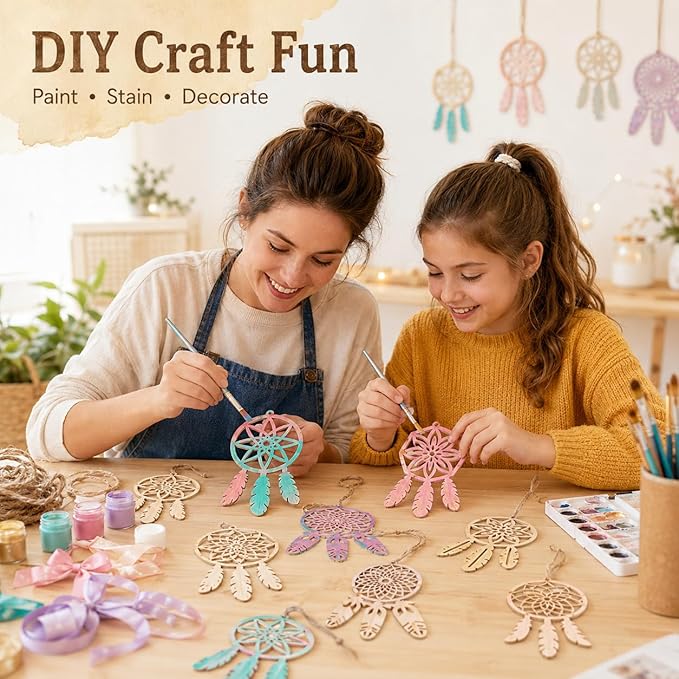 COHEALI 40pcs Wooden Dreamcatcher Arts and Crafts for Dreamcatcher Kit Wood Crafts for DIY Kits Wooden Hanging Ornaments Kit Unfinished Dream Catcher Wood Dream Catcher Paper Cut