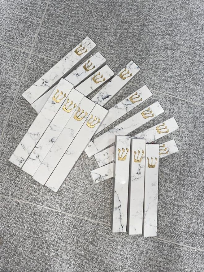 A&S Mezuzot Quartz Mezuzah Case with Engraved Shin Design Easy Peel and Stick Judaica Door Mezuza (White/Grey + GOLD, 8 Inches)