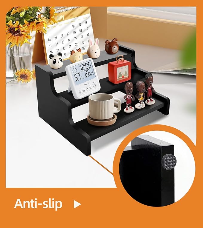 Wooden Cologne Organizer for Men, Perfume Organizer Stand, Cologne Stand with Anti-Slip Washers, Wooden Display Risers Stand for Dessert, Cupcake, Black, 3-tier-11.8in