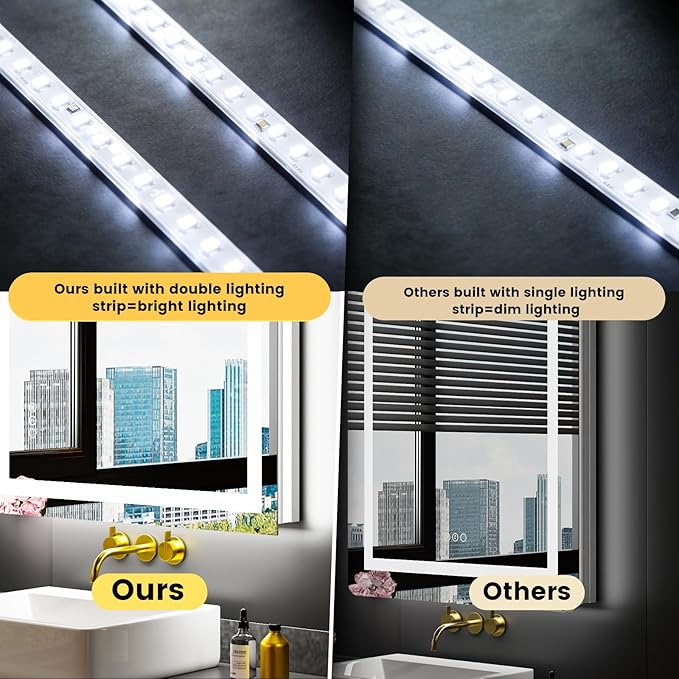 LOAAO 48"X30" LED Bathroom Mirror with Lights, Anti-Fog, Dimmable, Backlit + Front Lit, Lighted Bathroom Vanity Mirror for Wall, Memory Function, Tempered Glass, Shatter-Proof, ETL Listed