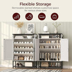 Shoe Storage Cabinet, Farmhouse Shoe Cabinet for Entryway, 6-Tier Shoe Organizer with Doors and Shelves, Narrow Hidden Freestanding Shoe Rack Cabinet for Entrance, White and Black SHHW9501