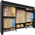Ulif E13C Pro Heavy Duty Closet Organizer System，Freestanding Clothing Racks for Hanging Clothes，Adjustable Garment Rack 75" W x16 D x77 H Hold 1000lbs，Black Rack with Black Dustproof Cover