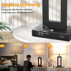 27.2’’ Tall Black Table Lamps for Living Room Bedroom, Bedside Touch Control Lamps with 2 USB Ports&AC Outlet, 3 Color Temp.&Stepless Dimming Desk Lamp Sets for Home Office, Pre-assembled White Shade
