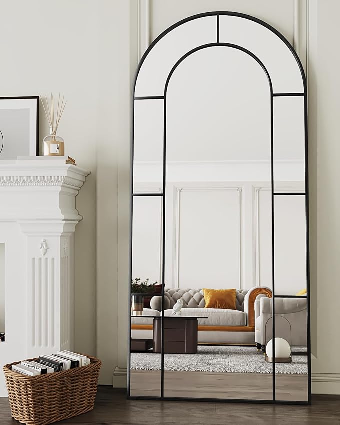 Antok 71" x 32" Full Length Mirror, Floor Mirror Arched Window Decorative Mirror, Metal Framed Decor Farmhouse Floor Mirrors Art Pane Mirrors Wall Decor for Bedroom, Living Room, Entryway Bronwn