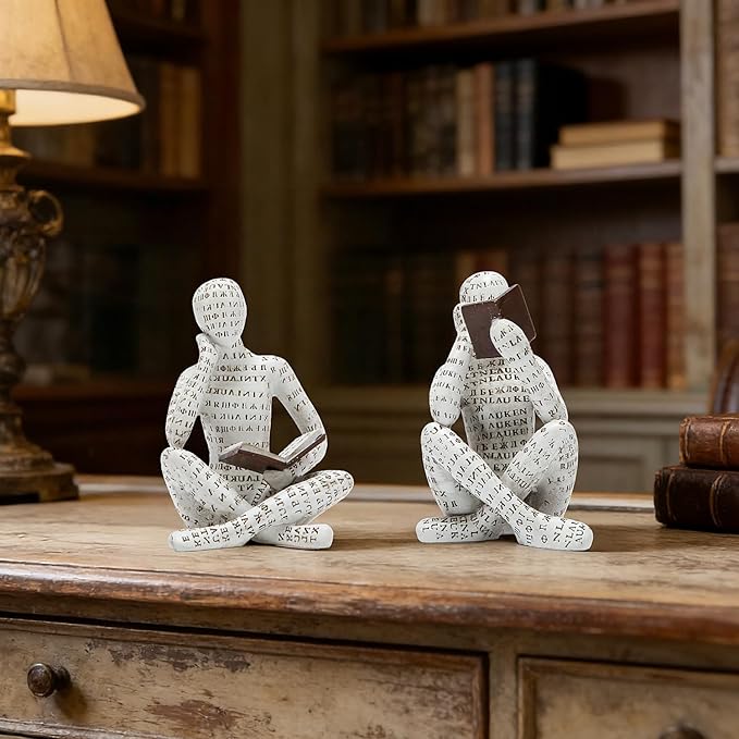Bookshelf Decor Pulp Reading Thinker Sculpture, Abstract Art Statue Ornaments, Set of 2 Modern Aesthetic Figurine Home Decor Accents for Office Living Room Bedroom Shelf Coffee Table Desk