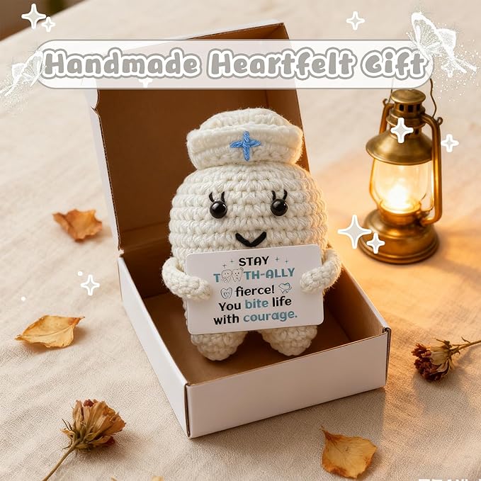 Encouragement Handmade Crochet Tooth Doll with Inspirational Message Best for Friend Gifts for Women Men Unique Inspirational Gifts Emotional Support Crochet Christmas Birthday Gift