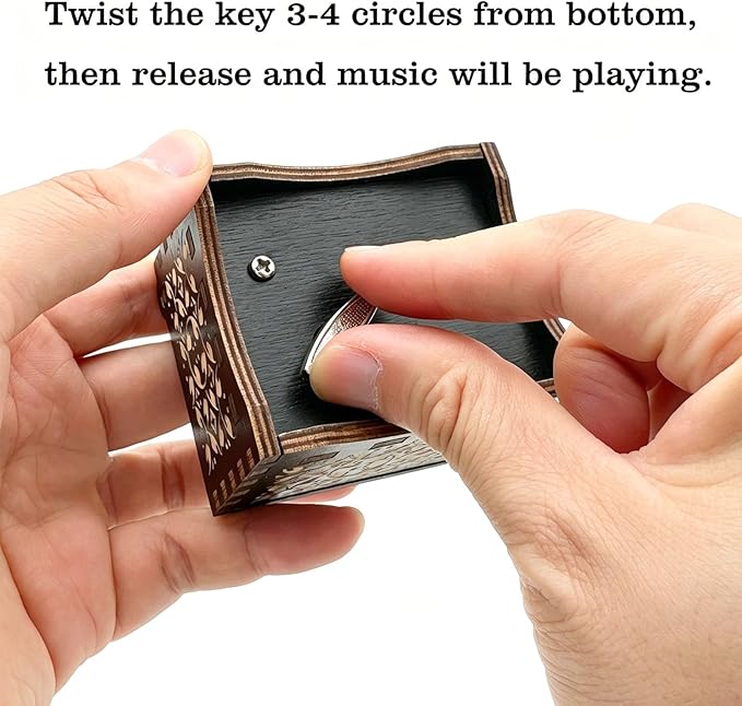 Pursuestar Black Wooden Wind Up Music Box - Bohemian Rhapsody-Queen, Vintage Engraved Wood Mechanism Musical Gifts for Anniversary Mother's Day Valentine's Day Christmas Thanksgiving Birthday