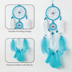 Pretty Jolly Indian Small Blue Dream Catchers Wall Decor Handmade Feathers Native Mini Dreamcatchers Home Decoration Ornament for Bedroom Birthday Party-2 Rings