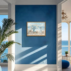 Framed Beach Canvas Wall Art, Blue Coastal Pictures Wall Decor Paintings, Ocean with White Floral Shell Poster Prints, Modern Seascape Artwork Home Decor for Living Room Bathroom 16x24 inch