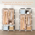 Portable Closet for Hanging Clothes, Portable Wardrobe Closet with Cover, 4 Storage Shelves, 2 Hanging Rods and 8 Side Pockets, Easy Assembly and Sturdy Free Standing Closet for Bedroom, Grey