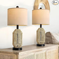 OYEARS 21" Boho Table Lamps Set of 2 for Living Room, Bedside Lamps for Nightstand, Rattan Lamp for Bedroom, Farmhouse Table Lamps for Boho Decor, End Table, Retro, Black