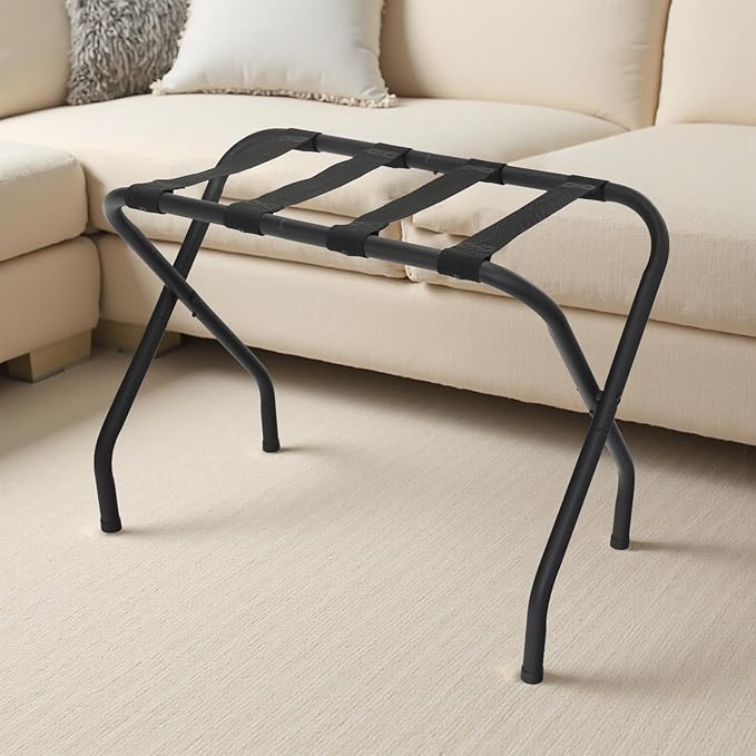 Luggage Rack Set of 2, Suitcase Stand, Luggage Racks for Guest Room, Hotel, Bedroom, Camping, Travel Suitcase Holder, Black Metal Frame, 27.5 x 14.2 x 20.7 Inches
