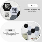 Mindsoft 16 Pcs Hexagon Cork Board for Walls with 50 Wooden Push Pins 6.7 x 5.9 in Felt DIY Tiles Notice with Nano Tape Hanging Bulletin Board for Home Photo Office Memo Note(Grey)