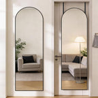 DUMOS 47"x14" Full Length Door Mirror, Arched Full Body Mirror with Aluminum Alloy Thin Frame, Leaning or Hanging, Suitable for Bedroom, Livingroom, Cloakroom, Black