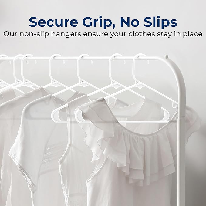 SereneLife White Plastic Hangers 200 Pcs, Durable Hanger Set with Slip Design, Tubular Hangers with 2 Integrated Strap Hooks, Mega Pack for Clothes
