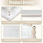 MAONAME Wood Display Risers Decorative Tray, Farmhouse Pedestal Stand for Display Home Decor, Vintage White Beaded Wooden Tray for Kitchen Counter, Short and Tall Footed