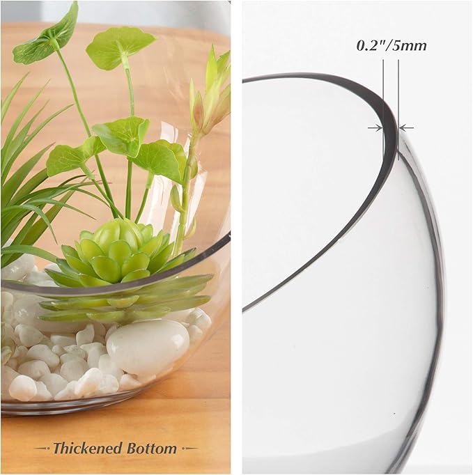 WGV Slant Cut Bowl Glass Vase, Width 11", Height 9.5", Clear Terrarium, Candy Dish, Fruit Jar, Floral Container for Wedding Party Event, Home Office Decor, 1 Piece