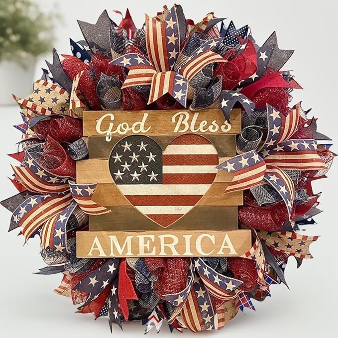 250th Anniversary Patriotic Wreath, 4th of July Wreath for Front Door, Patriotic Wreath Handmade Eagle Wreaths, Memorial Day Home Decoration for Indoor and Outdoor (C)