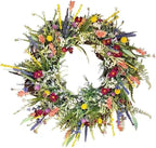 20 Inch Summer Wreaths for Front Door, Artificial Daisy Wildflower Lavender Front Door Wreath Spring,Green Eucalyptus Wreath for Window Wall Farmhouse Home Decor Porch Outdoor
