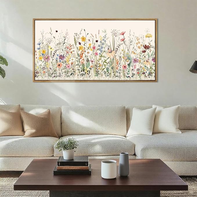 Large Floral Wall Art Framed Colorful Wildflower Wall Paintings Flower Artwork Floral Art Prints Wildflower Pictures Flowers Wall Decor for Living Room Bedroom Office Farmhouse 20x40 Inches Gift