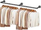 60 INCH Clothes Rack Wall Mounted, Industrial Pipe Garment Rack, Multi-Purpose Clothing Rod for Closet, Laundry Room, Retail Display, Black