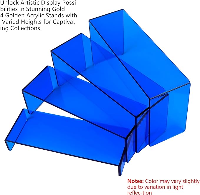 ELEGANTLIFE Acrylic Display Risers Set of 4, 4-Level Tiered Display Stands for Cupcakes, Small Figures & Jewelry, Compact Countertop Display Shelf, Multiple Colors Available (Translucent Blue)