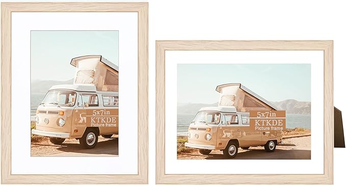KTKDE 5x7 Picture frame Set of 2,4x6 with mat 5x7 without Mat,Modern Style Wood Composite Frame, Real Glass, Studio Gallery frame Wall Mount and Tabletop Display Family Friends Wedding Ideal Gift