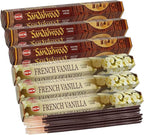 Sandalwood Incense Sticks and French Vanilla Incense Sticks with Incense Holder Bundle for Home Fragrance and Spiritual Décor